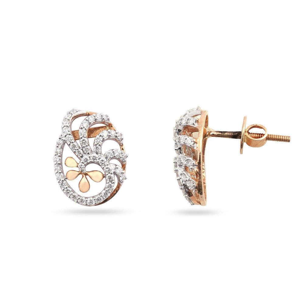 916 Flower Design Gold Diamond Earring 