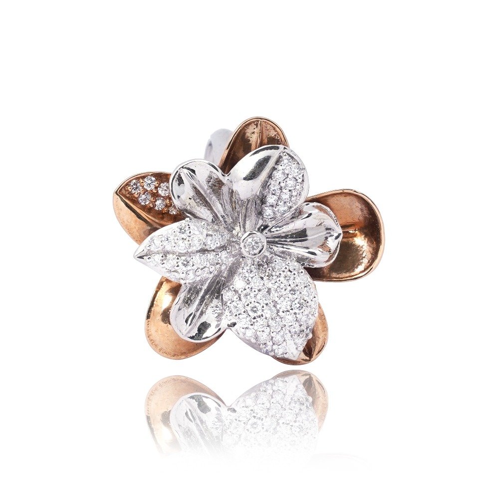 Floral Design Double Tone Diamond Ring