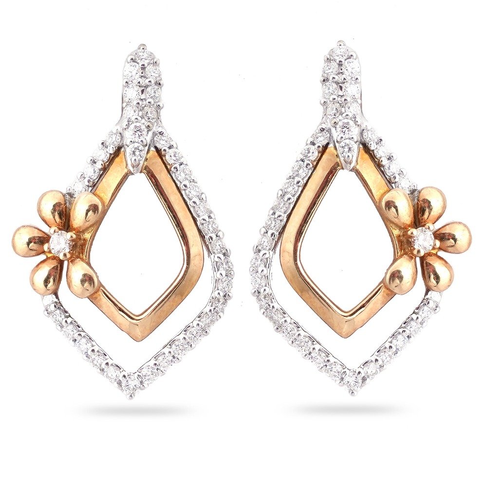 Gold New Stylish Flower Design Diamond Earring 