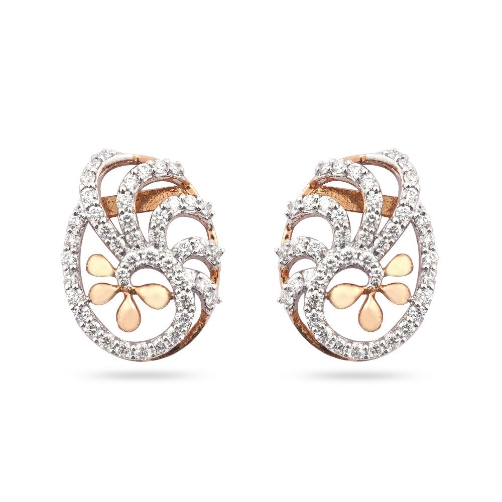 916 Flower Design Gold Diamond Earring 