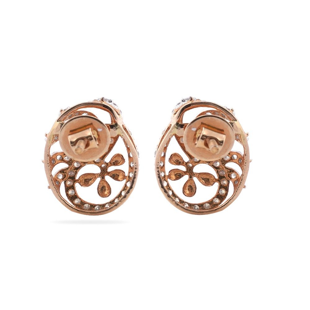 916 Flower Design Gold Diamond Earring 