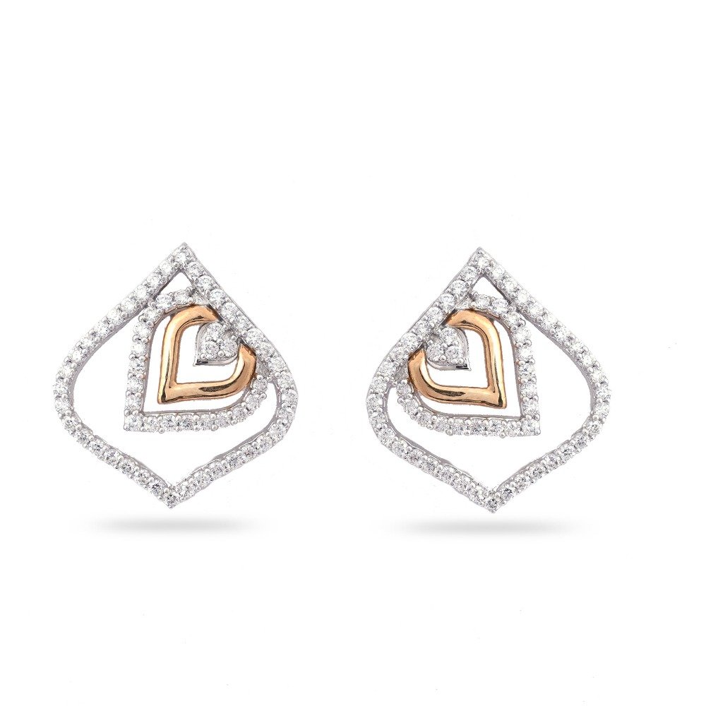 22KT Hallmark Gold Leaves Diamond Design Earring 